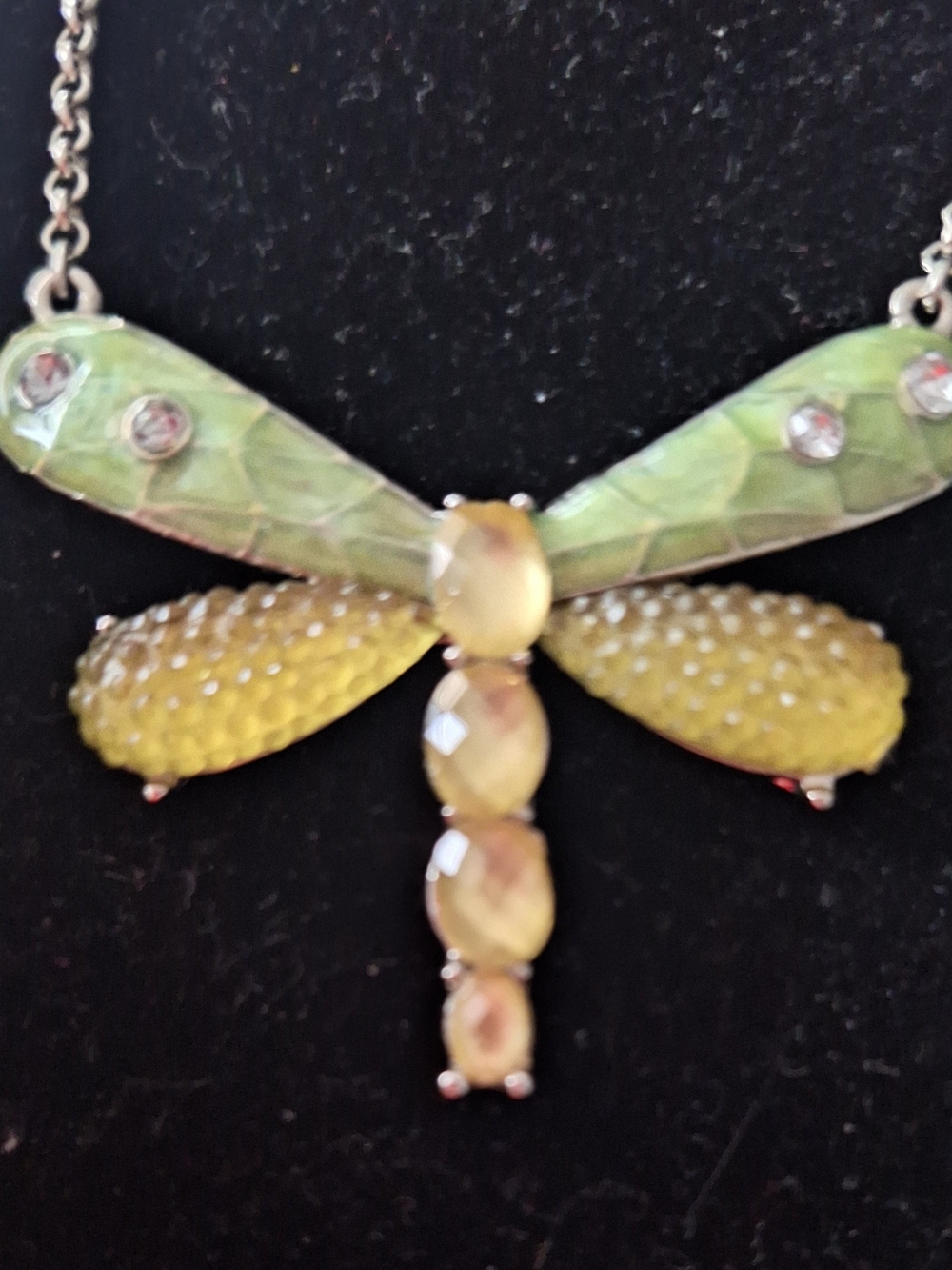 Dragonfly Pendant Necklace in Green and Yellow - Picture 5 of 5